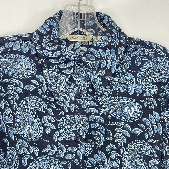 Derek Heart Womens Shirt M Blue Paisley Button Up Long Sleeve Polyester Retro - Picture 6 of 14